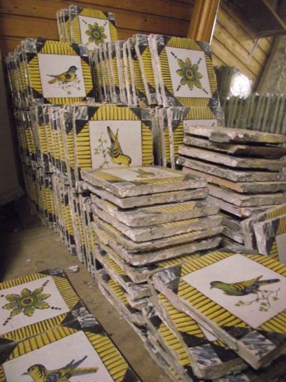 Hand-painted-bird-and-patterned-tiles